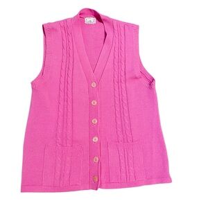 Vintage Hot Pink Cable Knit Women's Sweater Vest Size Large